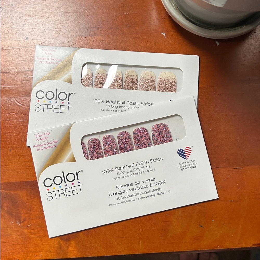 Color Street Glittery Nail Strips in Coming Up Rose Gold and Party in the U.S.A